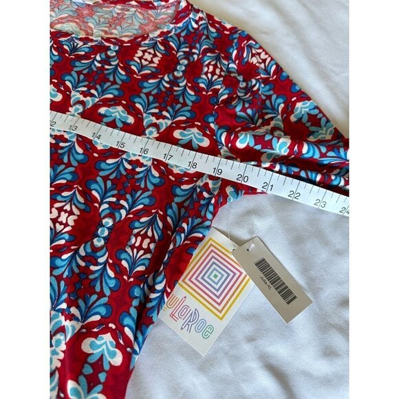 Lularoe Dress Women's Sz XL 'Julia' Red Floral Geometric Dress Short Sleeve NEW - Picture 10 of 12